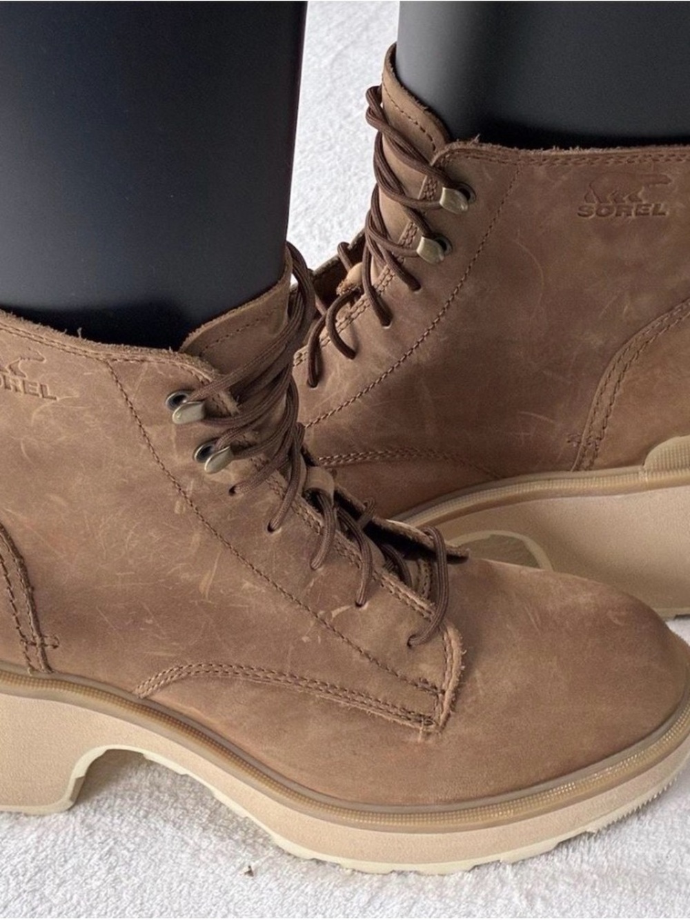 Boho Chic Sorel Hi-Line Heel Lace-Up Coyote Tan Ankle Boots in Women’s Size 8 - Picture 4 of 8